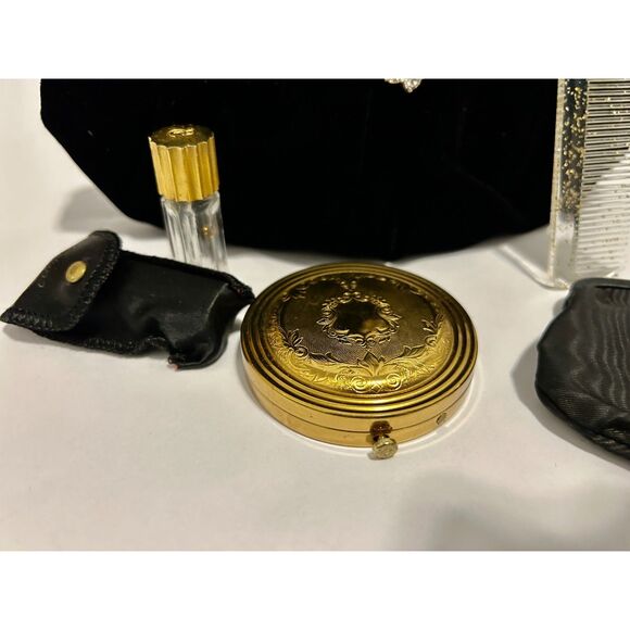 Antique Velvet Clutch Purse with Jeweled Detail and Beauty Accessories - Picture 2 of 16